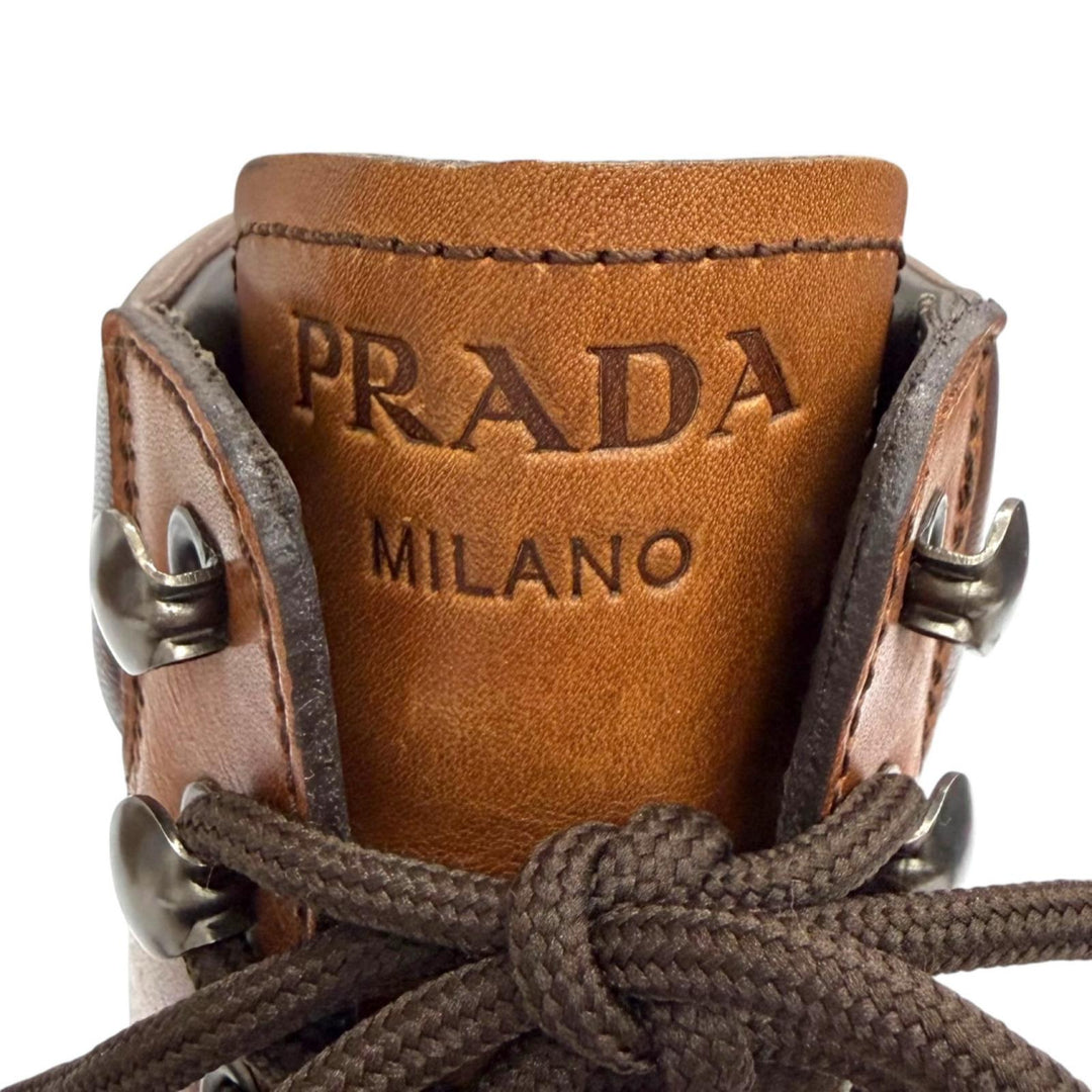 Great PRADA short boots Lace-up leather ankle boots Brown Women IT 36 1T803N
