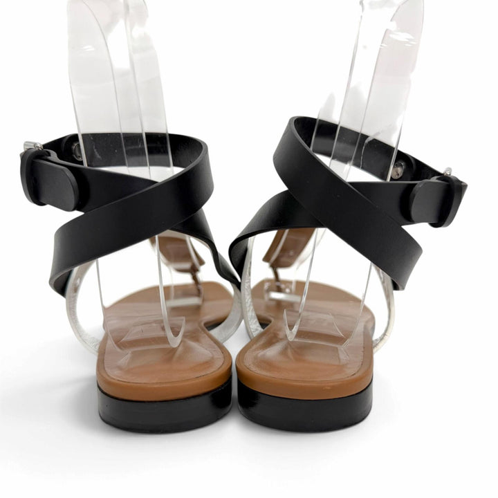 Great HERMES Sandals Sellier Button Ankle Strap Leather Thong Brown 37