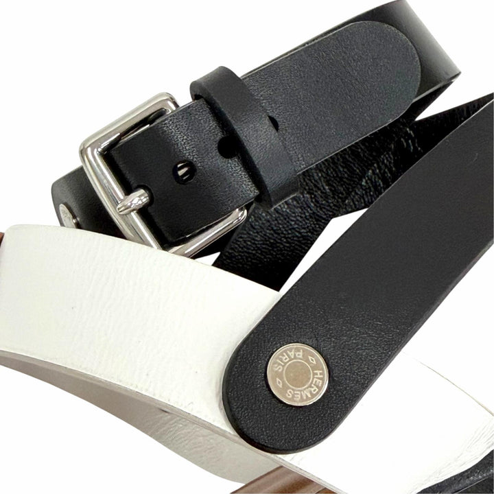 Great HERMES Sandals Sellier Button Ankle Strap Leather Thong Brown 37