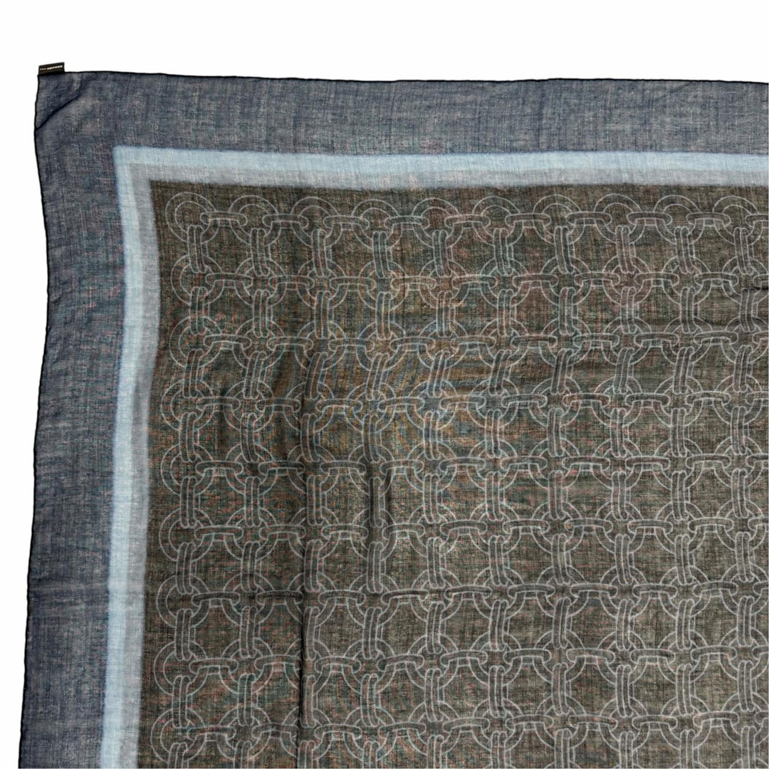 Excellent HERMES scarf Chain print large shawl/stole Navy cashmere Women