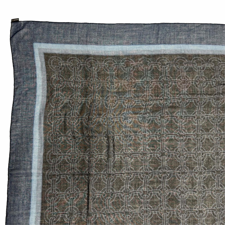 Excellent HERMES scarf Chain print large shawl/stole Navy cashmere Women