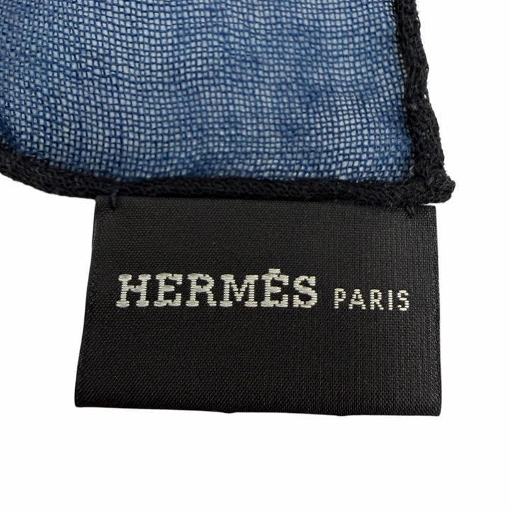 Excellent HERMES scarf Chain print large shawl/stole Navy cashmere Women