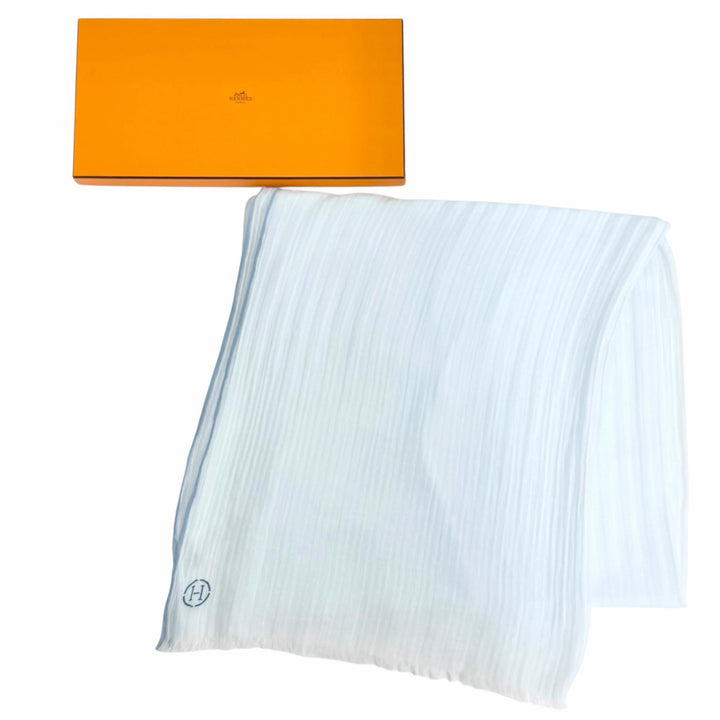 Excellent HERMES Naoshima H logo mini fringe large shawl stole scarf cotton