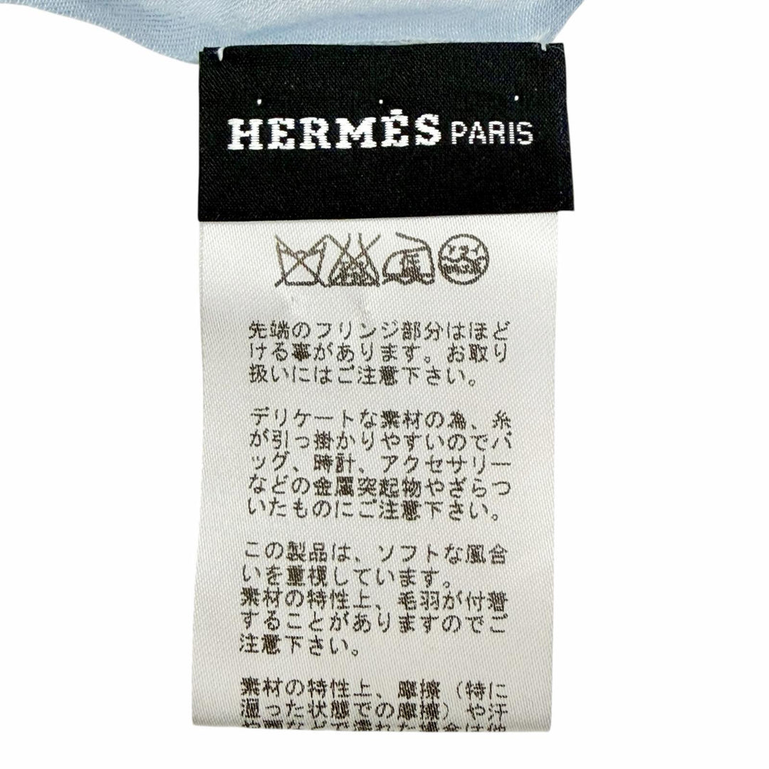 Excellent HERMES Naoshima H logo mini fringe large shawl stole scarf cotton