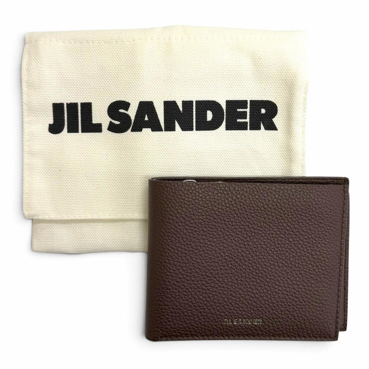 Pristine JIL SANDER Bifold Wallet Zip pocket wallet logo brown leather J25UI0002