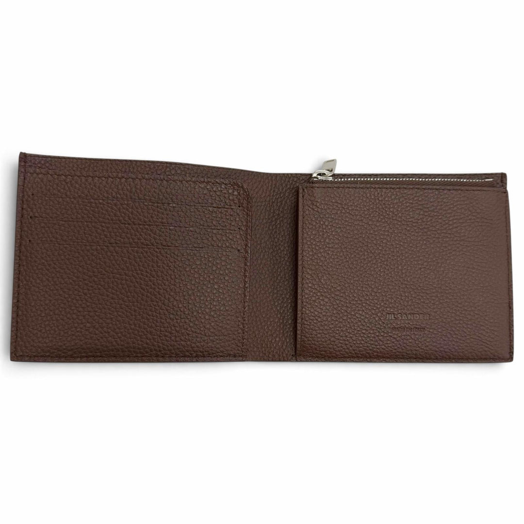 Pristine JIL SANDER Bifold Wallet Zip pocket wallet logo brown leather J25UI0002