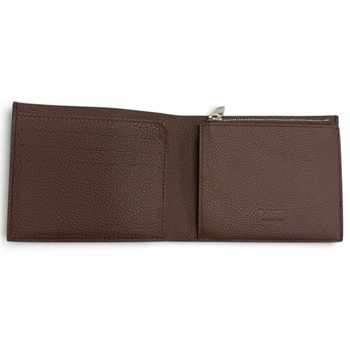 Pristine JIL SANDER Bifold Wallet Zip pocket wallet logo brown leather J25UI0002