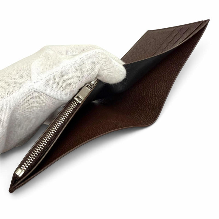 Pristine JIL SANDER Bifold Wallet Zip pocket wallet logo brown leather J25UI0002