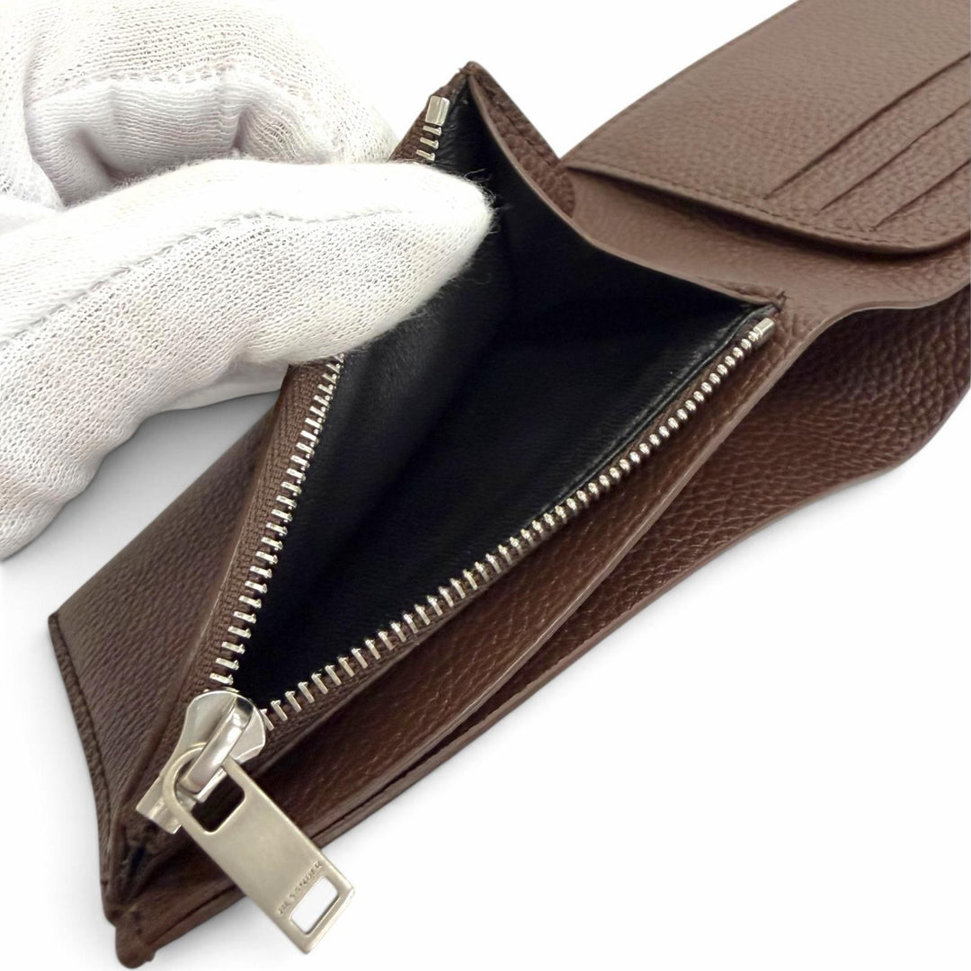 Pristine JIL SANDER Bifold Wallet Zip pocket wallet logo brown leather J25UI0002
