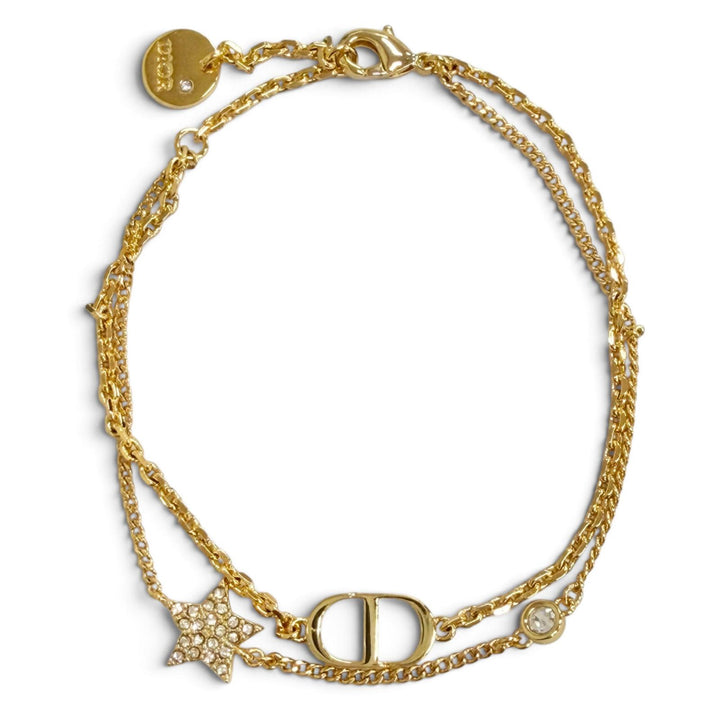 Excellent DIOR Petit CD Double Bracelet Star Rhinestone gold Women B1133PMTCY