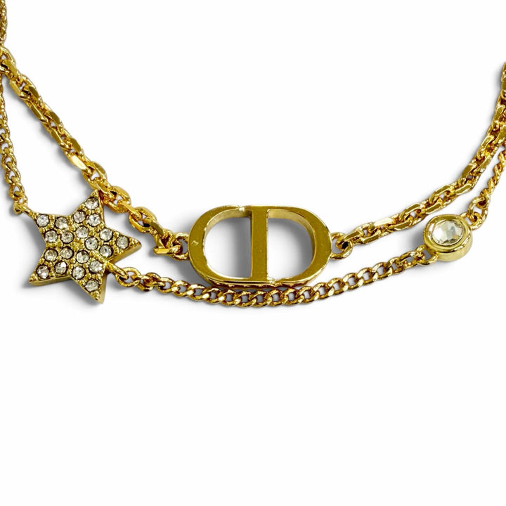 Excellent DIOR Petit CD Double Bracelet Star Rhinestone gold Women B1133PMTCY