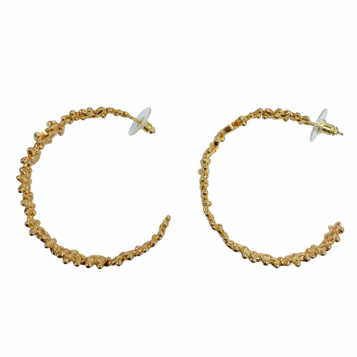 Great CHANEL Pierce COCO Mark Flower Rhinestone Hoop Earrings (Accessory) I32A