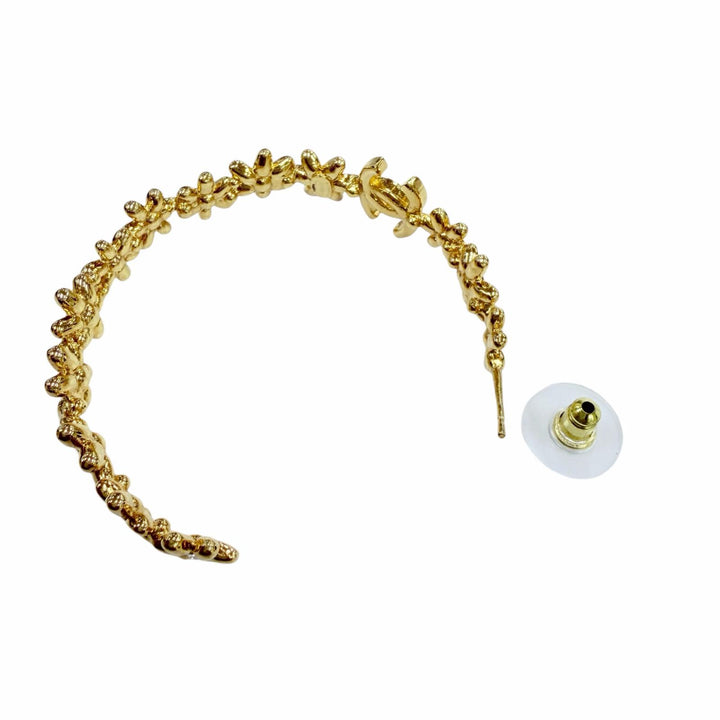 Great CHANEL Pierce COCO Mark Flower Rhinestone Hoop Earrings (Accessory) I32A