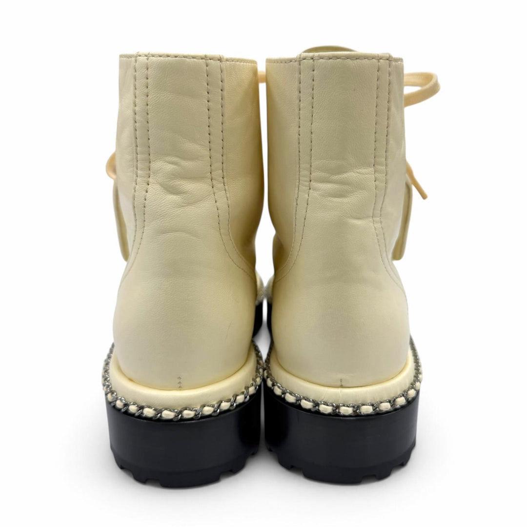 Excellent CHANEL short boots COCO Mark Eco Pearl Leather Ivory 35.5 G33188