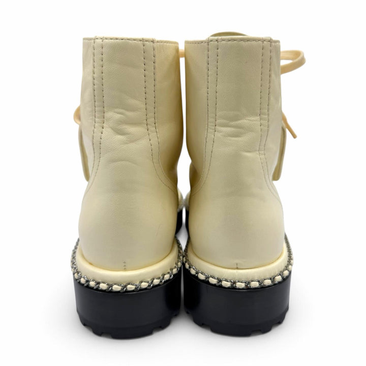 Excellent CHANEL short boots COCO Mark Eco Pearl Leather Ivory 35.5 G33188