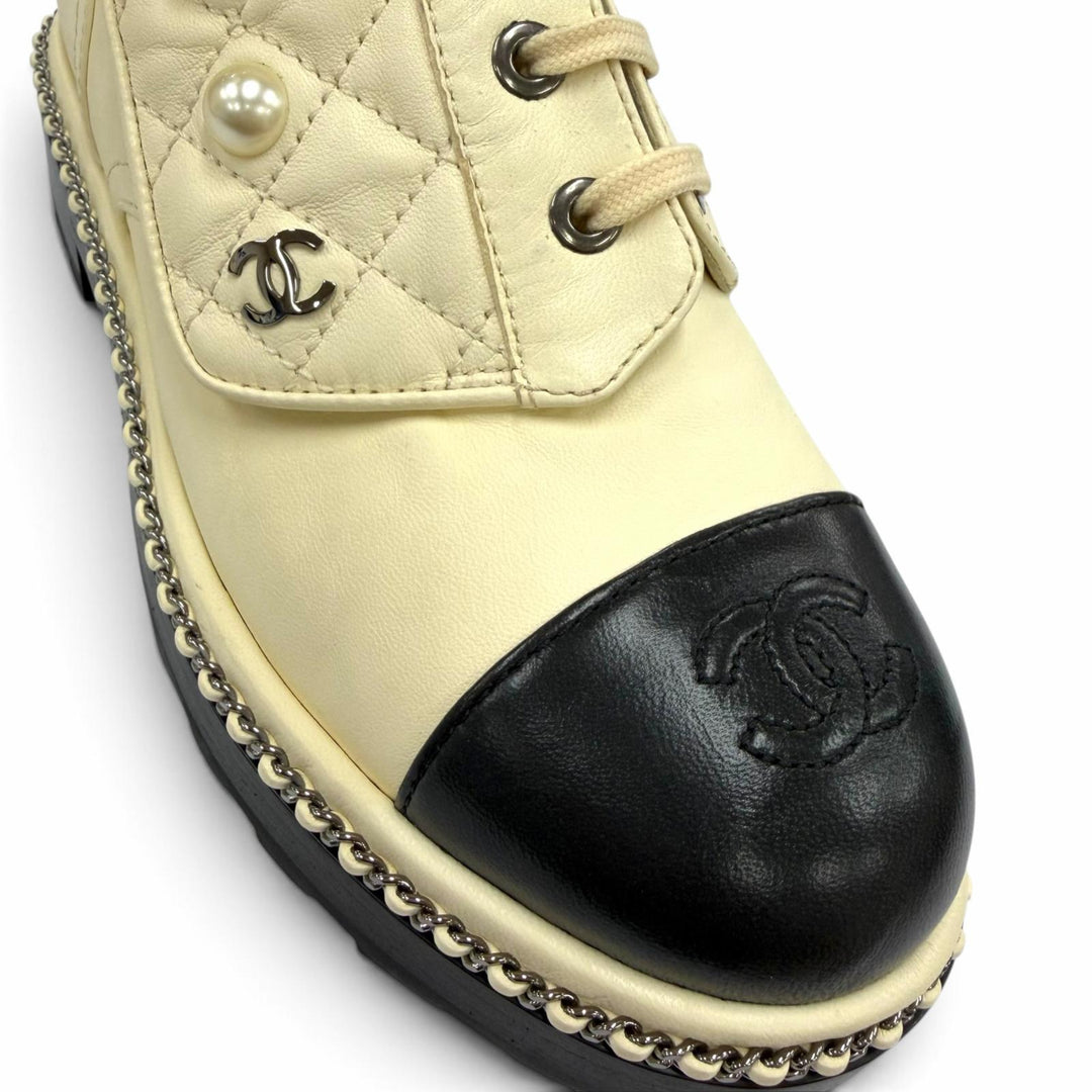 Excellent CHANEL short boots COCO Mark Eco Pearl Leather Ivory 35.5 G33188