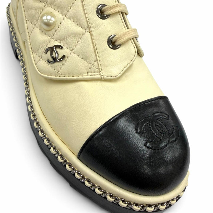 Excellent CHANEL short boots COCO Mark Eco Pearl Leather Ivory 35.5 G33188