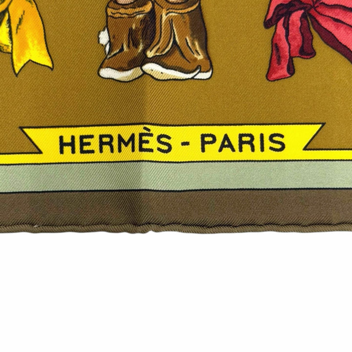 Excellent HERMES scarf Kachinas Kachinas Ethnicity Kale 90 Brown silk Women