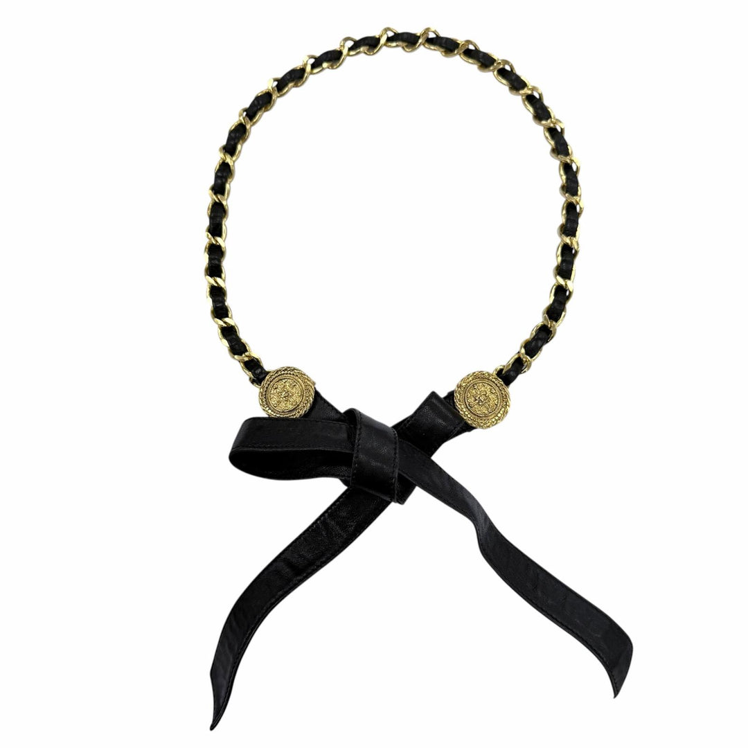 Very Good CHANEL belt COCO Mark Leather Chain Ribbon gold leather Women