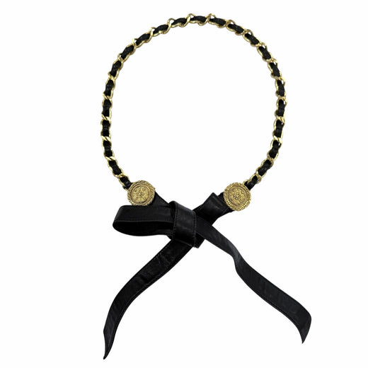 Very Good CHANEL belt COCO Mark Leather Chain Ribbon gold leather Women