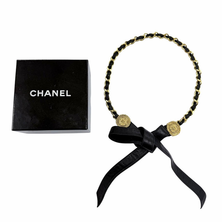 Very Good CHANEL belt COCO Mark Leather Chain Ribbon gold leather Women