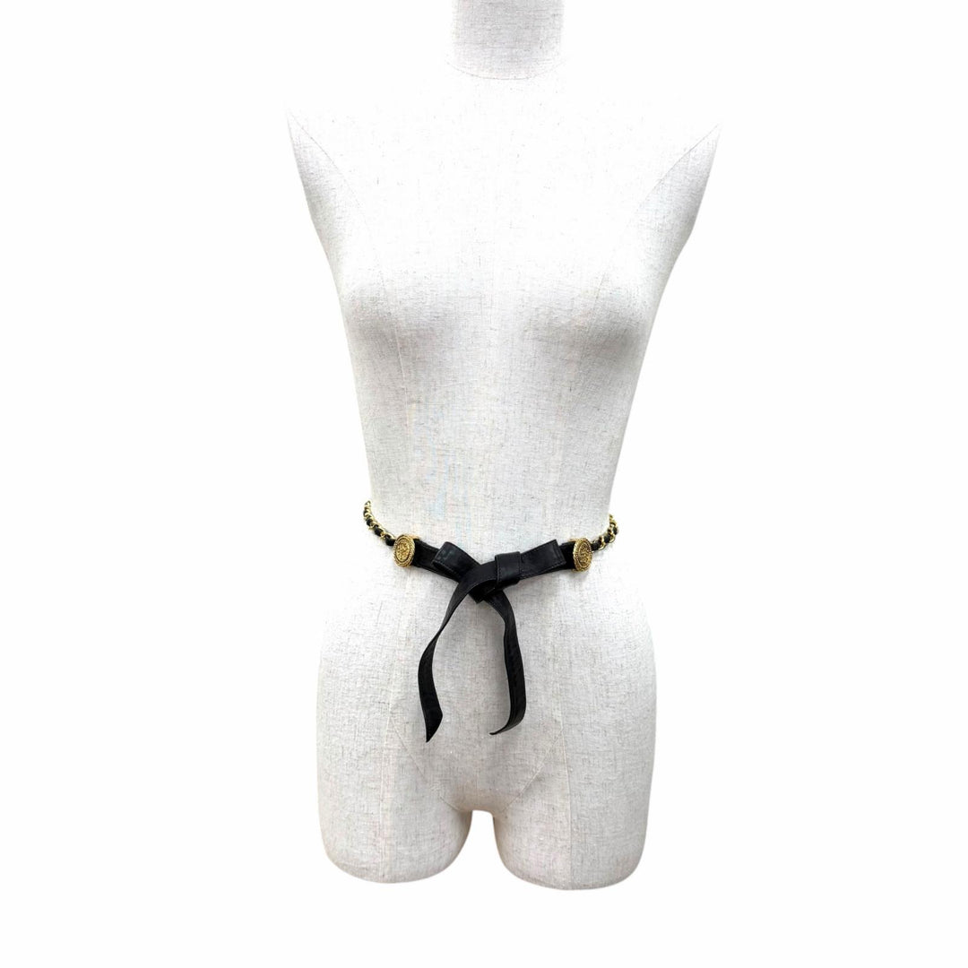 Very Good CHANEL belt COCO Mark Leather Chain Ribbon gold leather Women