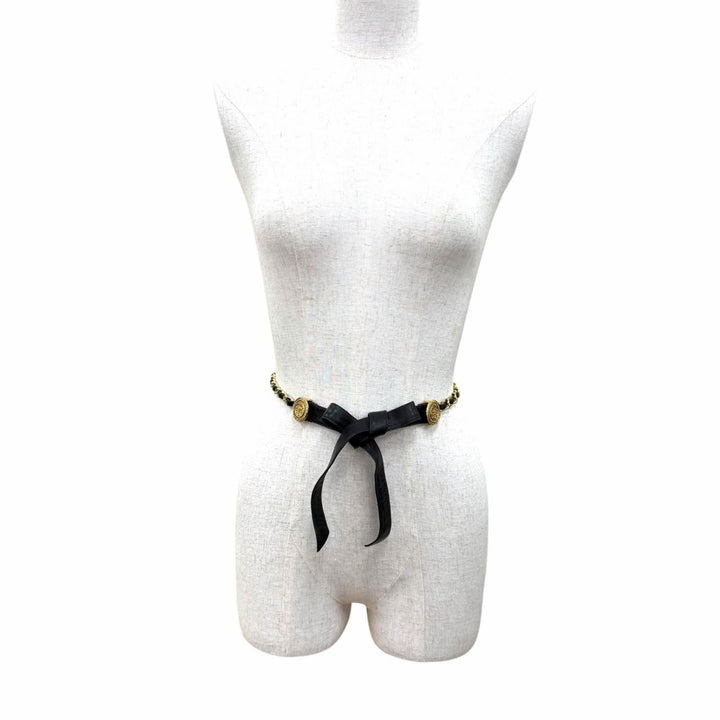 Very Good CHANEL belt COCO Mark Leather Chain Ribbon gold leather Women