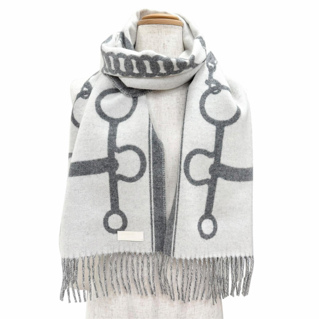 Excellent HERMES Scarf the mall Fringe Scarf Stole Shawl cashmere Women H259157S