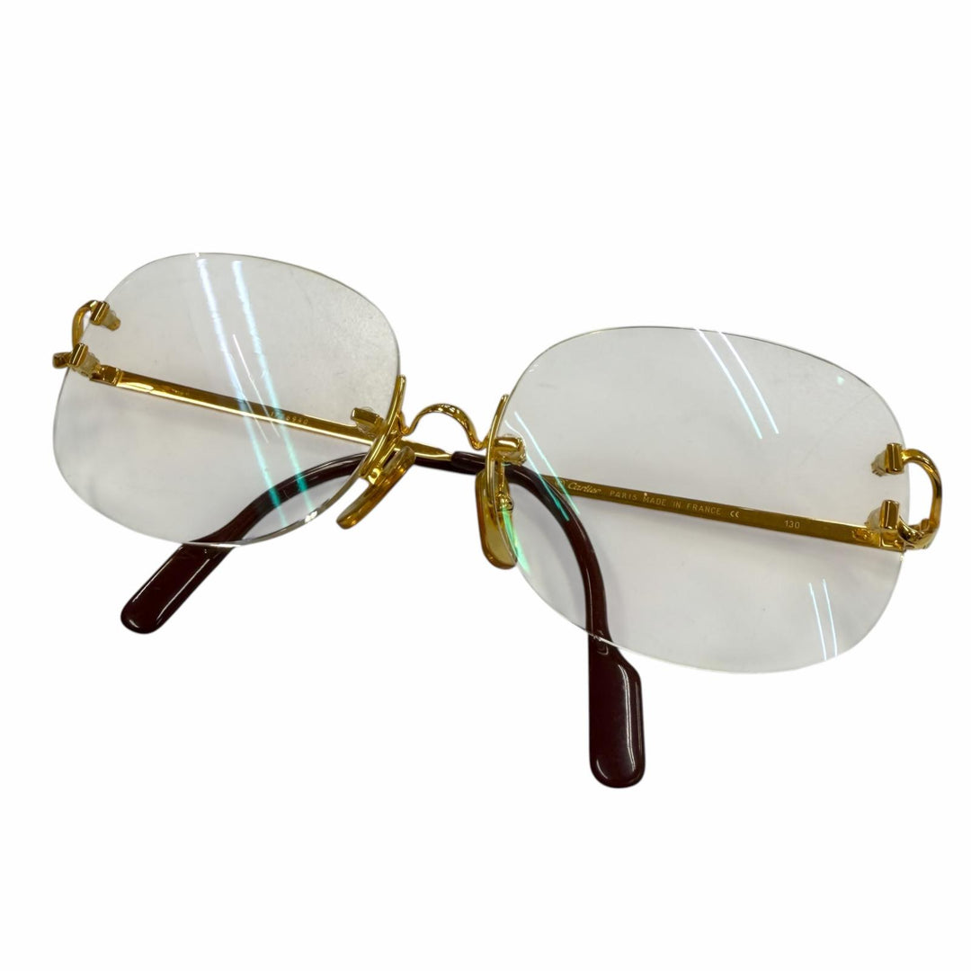 Great Cartier Glasses Two-point rimless glasses with metal logo. gold mens