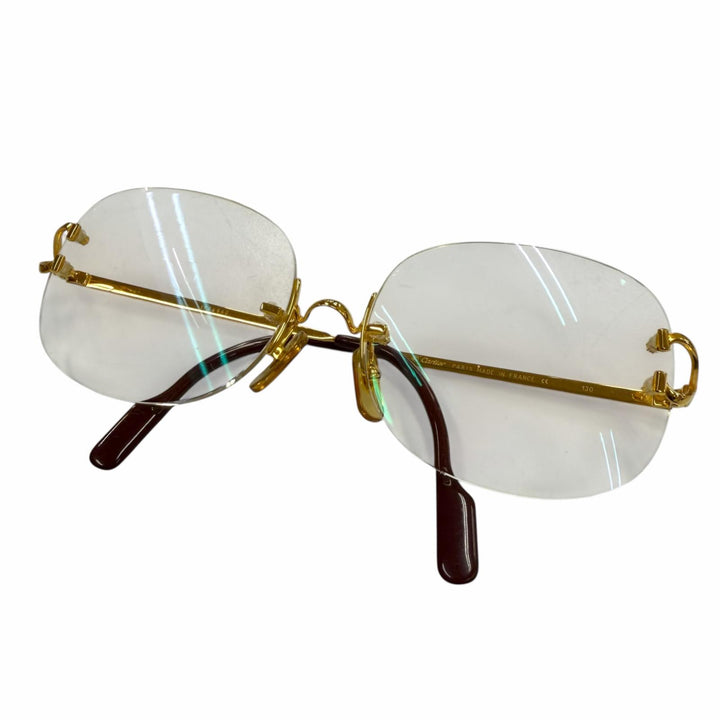 Great Cartier Glasses Two-point rimless glasses with metal logo. gold mens