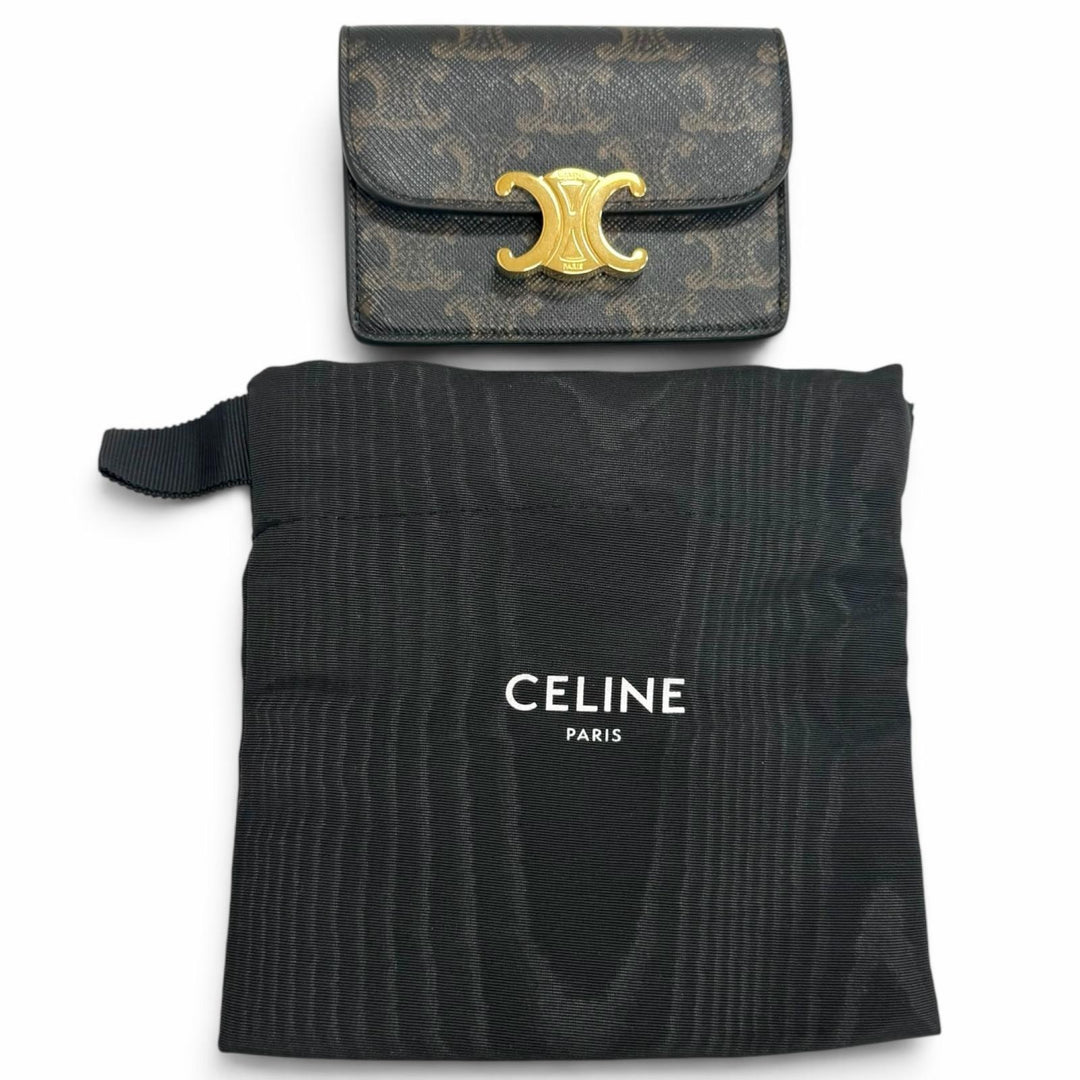 Excellent CELINE Card Case Triomphe Tan leather mens 10N062DB7
