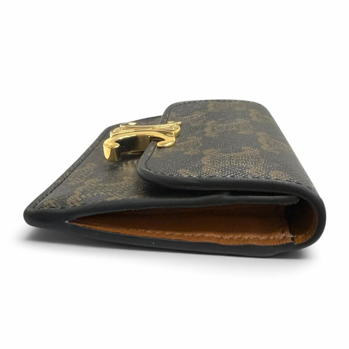 Excellent CELINE Card Case Triomphe Tan leather mens 10N062DB7