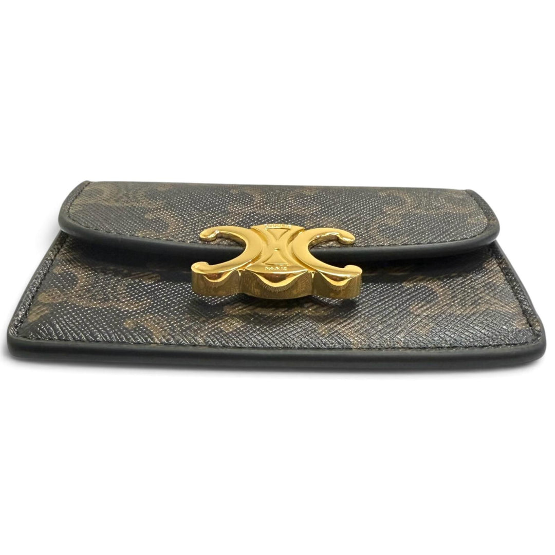 Excellent CELINE Card Case Triomphe Tan leather mens 10N062DB7
