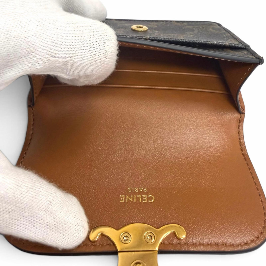 Excellent CELINE Card Case Triomphe Tan leather mens 10N062DB7