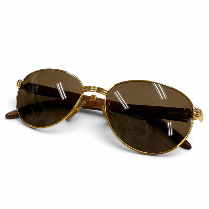 Excellent Cartier sunglasses 2C Decor Trinity Eyewear with Metal Logo gold Wood