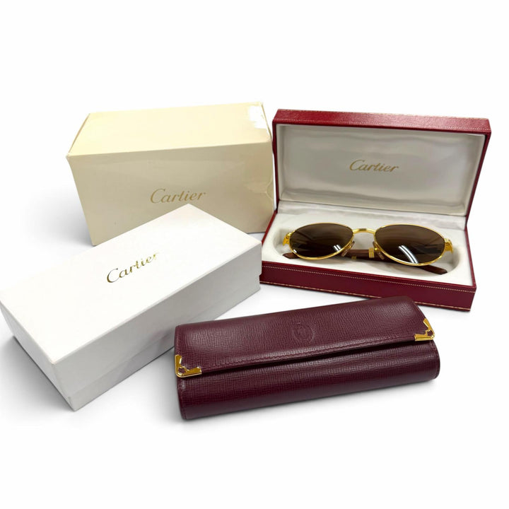 Excellent Cartier sunglasses 2C Decor Trinity Eyewear with Metal Logo gold Wood