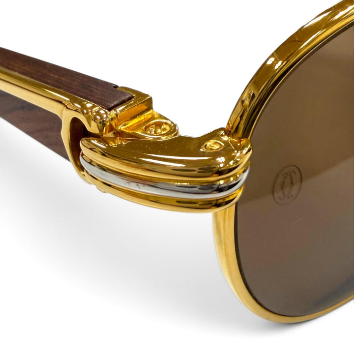 Excellent Cartier sunglasses 2C Decor Trinity Eyewear with Metal Logo gold Wood