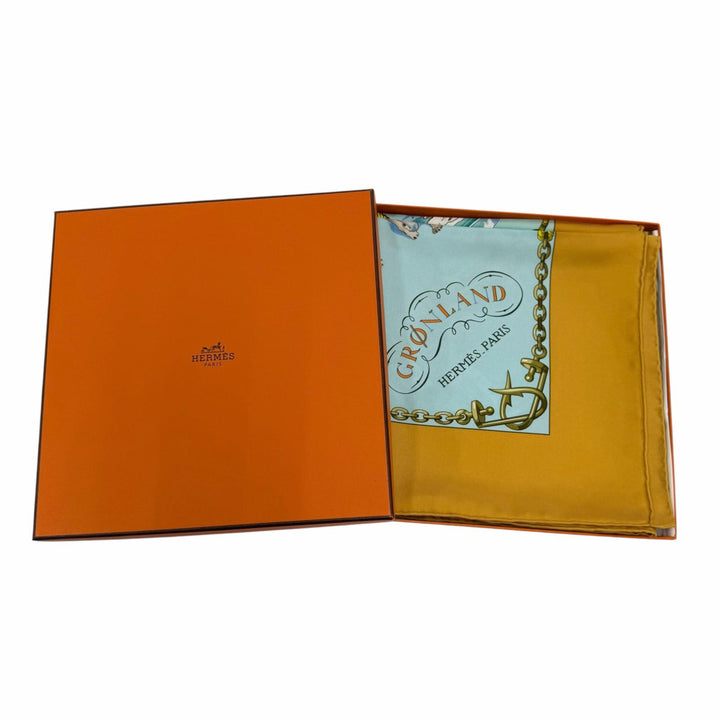 Excellent HERMES scarf GRONLAND Greenland Yellow silk Women