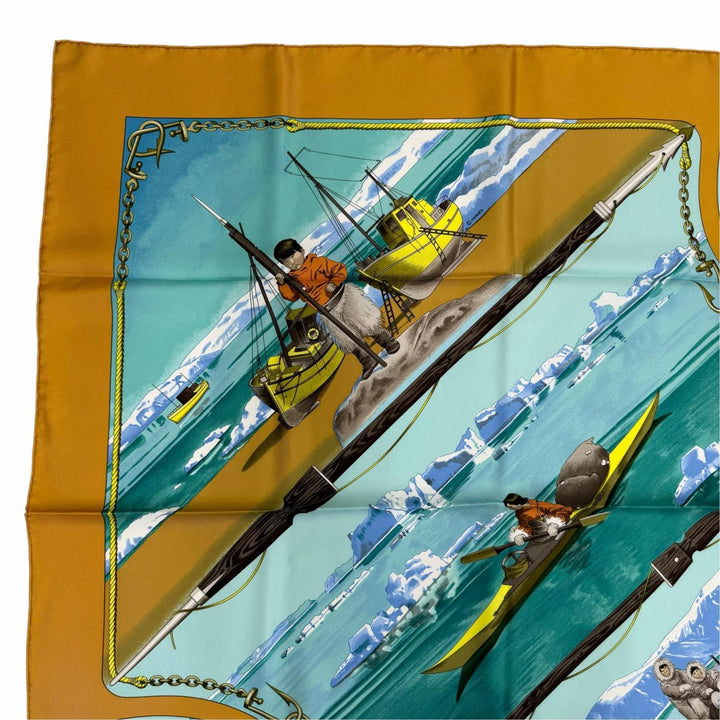 Excellent HERMES scarf GRONLAND Greenland Yellow silk Women