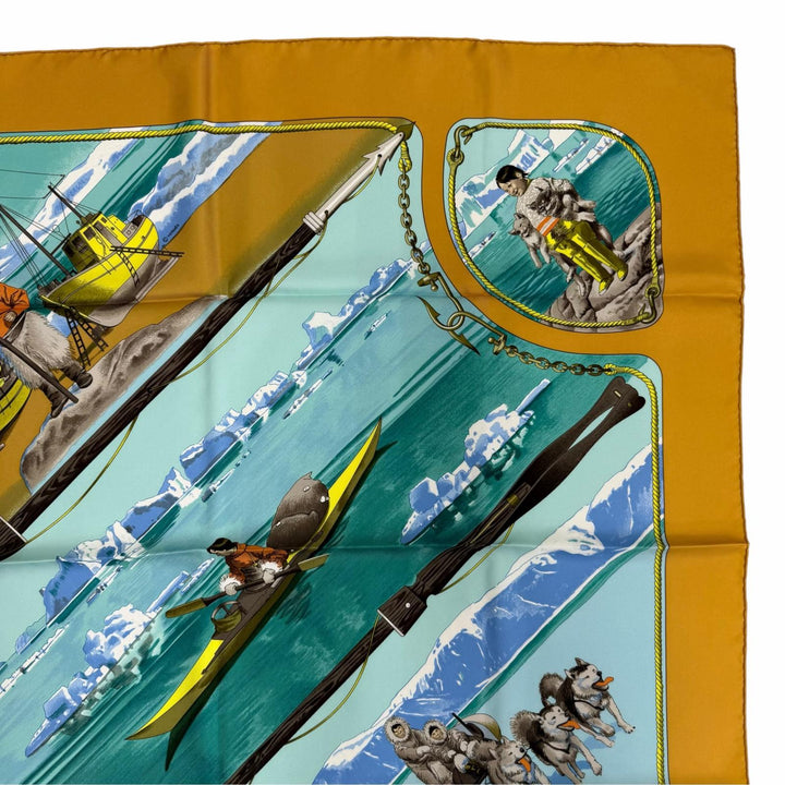 Excellent HERMES scarf GRONLAND Greenland Yellow silk Women