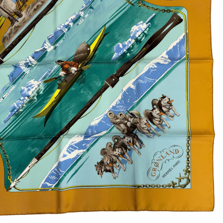Excellent HERMES scarf GRONLAND Greenland Yellow silk Women