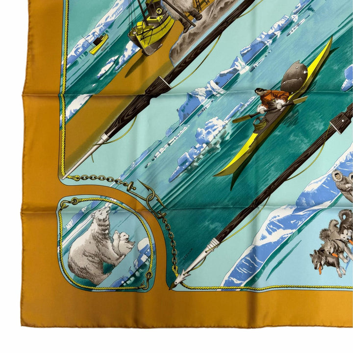 Excellent HERMES scarf GRONLAND Greenland Yellow silk Women