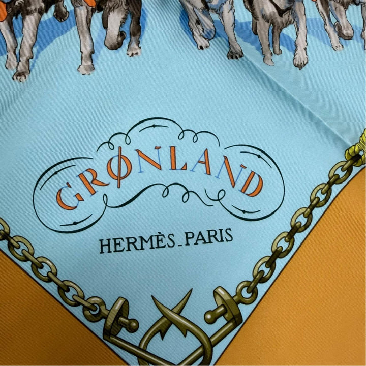 Excellent HERMES scarf GRONLAND Greenland Yellow silk Women