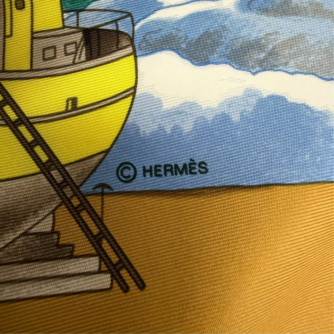 Excellent HERMES scarf GRONLAND Greenland Yellow silk Women