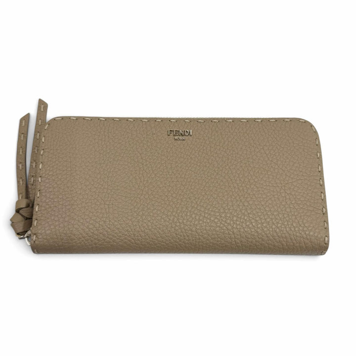 Pristine FENDI Purse Logo Metal Selleria Peekaboo Zip-Around Leather 8M0517