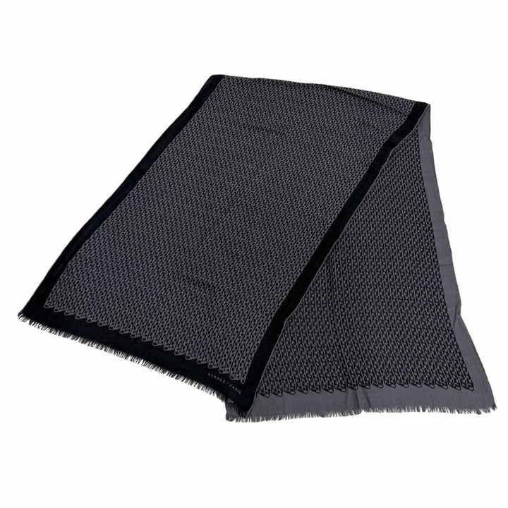 Excellent HERMES Stall Logo-emblazoned Chain Pattern with fringe black cashmere
