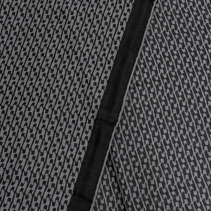 Excellent HERMES Stall Logo-emblazoned Chain Pattern with fringe black cashmere