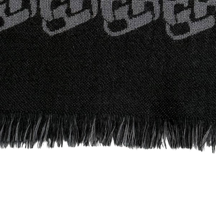 Excellent HERMES Stall Logo-emblazoned Chain Pattern with fringe black cashmere
