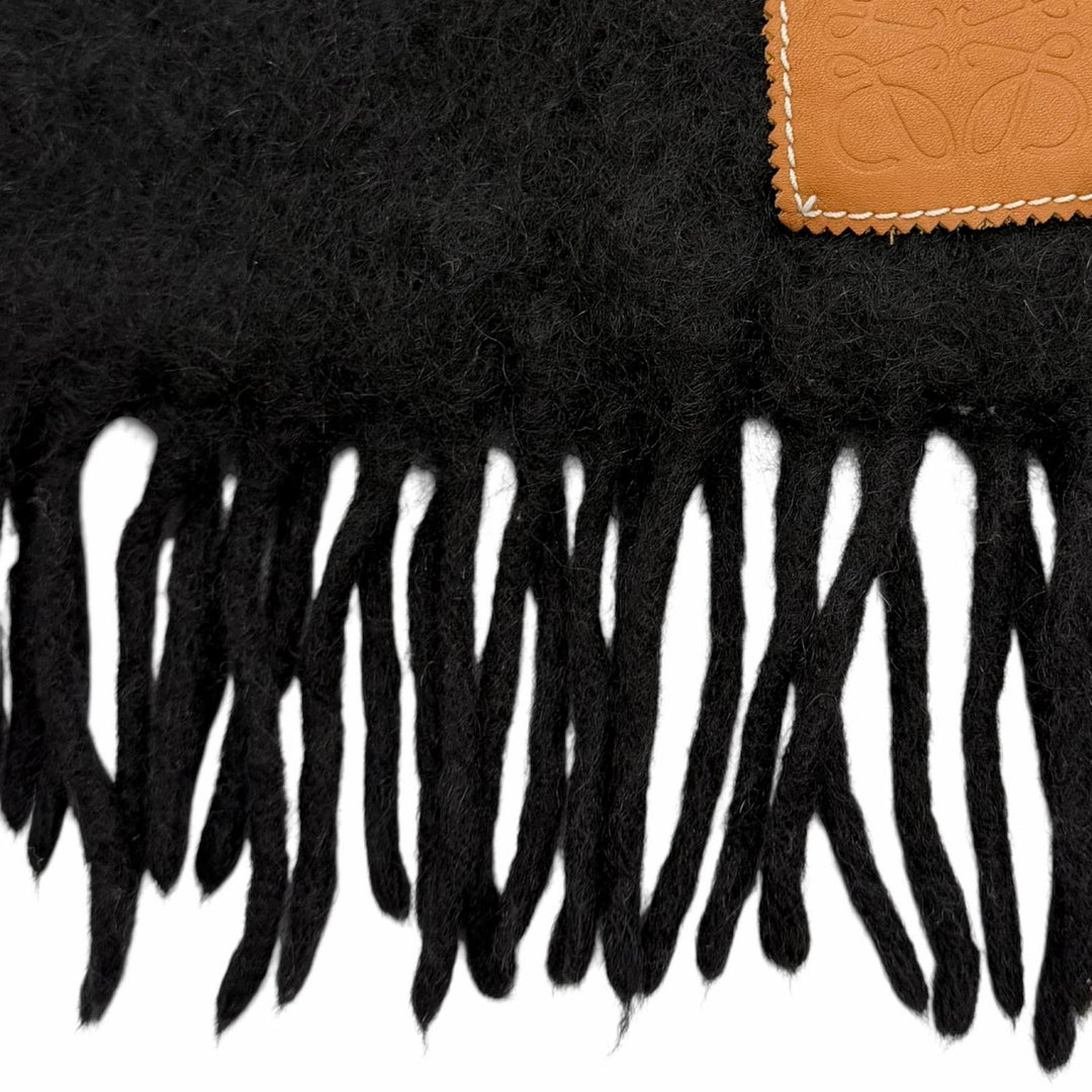Great LOEWE Scarf Leather anagram patch with fringe black mohair Women