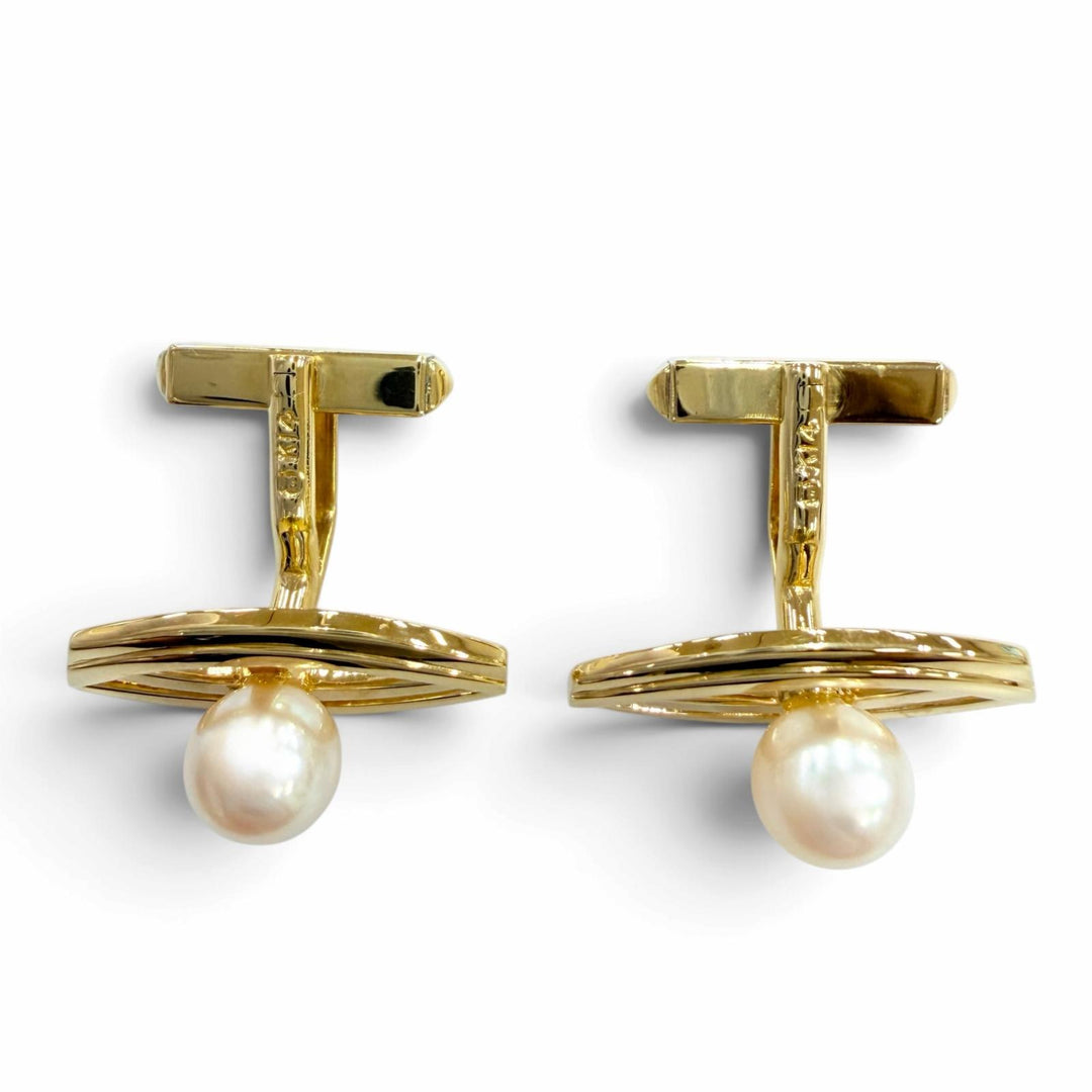 Excellent MIKIMOTO Cufflinks cufflinks Diameter7mm Yellow Gold K14 Women 585
